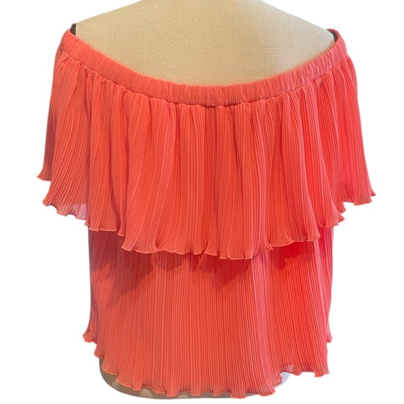 NWT Express Coral Pink Off the Shoulder Ruffle Tiered Lightweight Summer Blouse - Picture 2 of 12